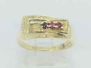 10k Yellow Gold Round Cut 9pt Ruby July Birthstone Belt Buckle Ring
