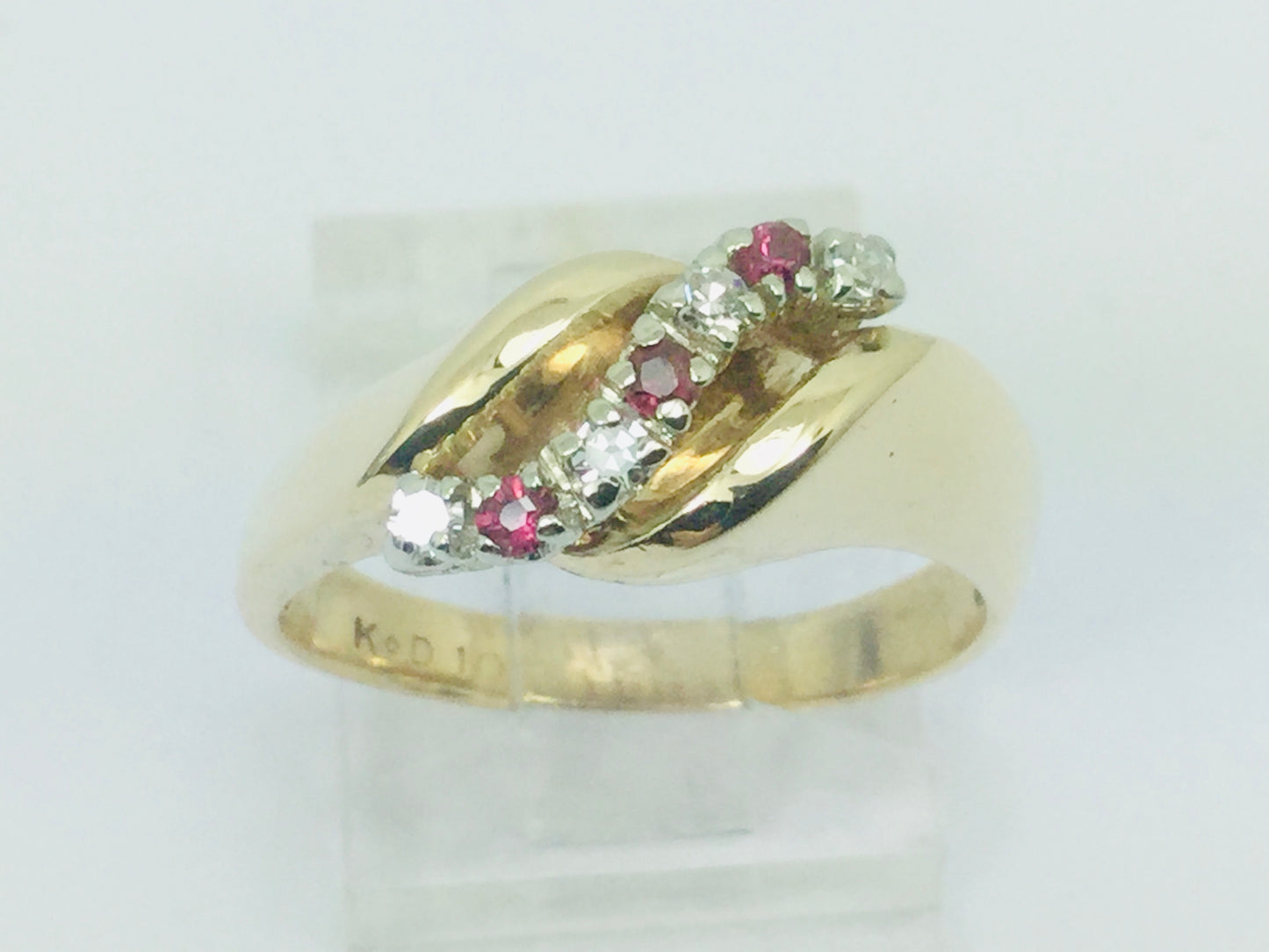 10k Yellow Gold Round Cut 6pt Ruby July Birthstone & 8pt Diamond Row Set Ring
