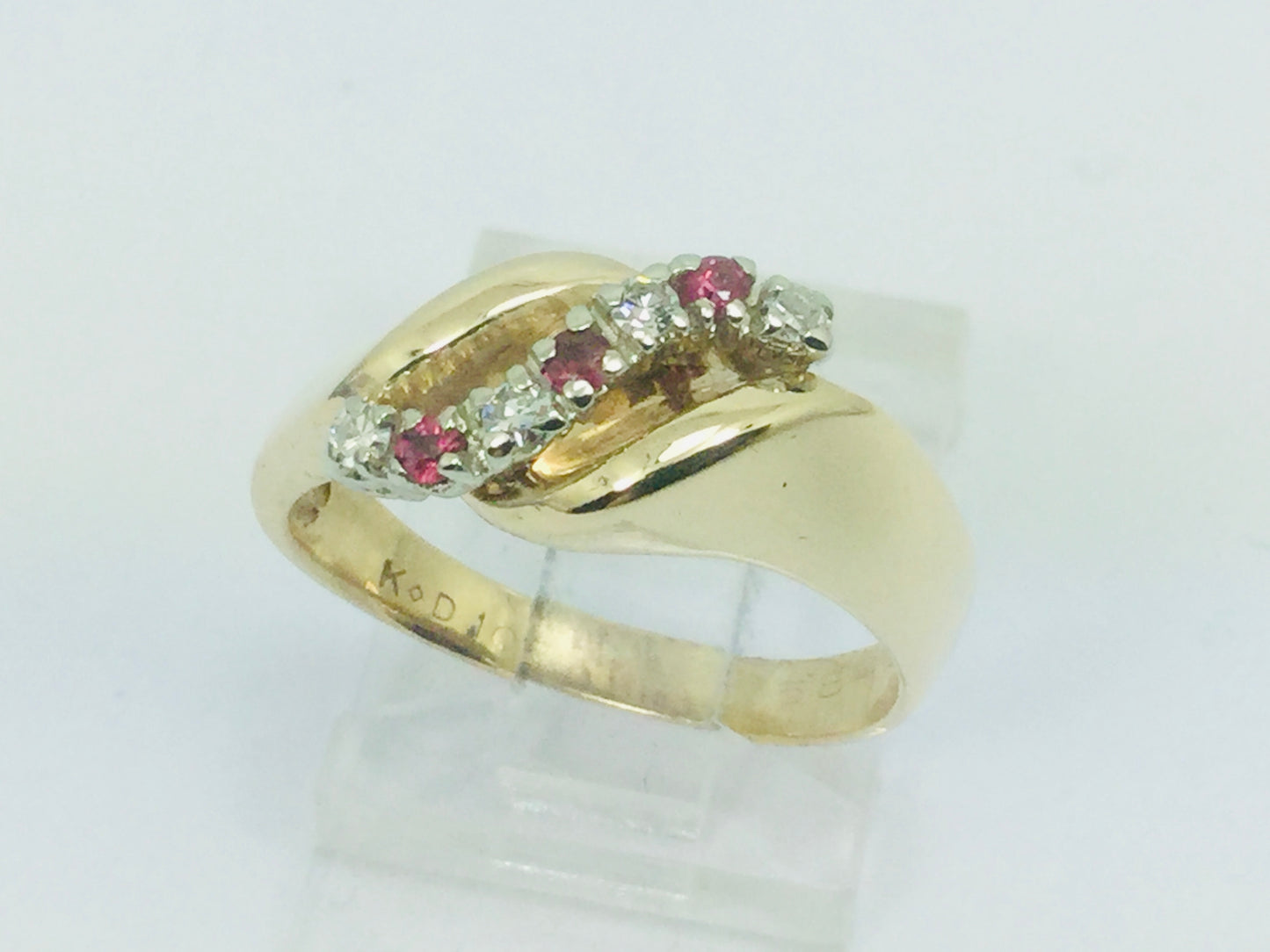 10k Yellow Gold Round Cut 6pt Ruby July Birthstone & 8pt Diamond Row Set Ring