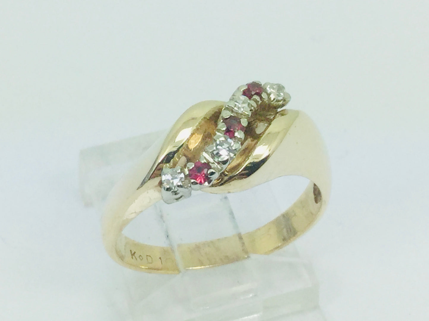 10k Yellow Gold Round Cut 6pt Ruby July Birthstone & 8pt Diamond Row Set Ring