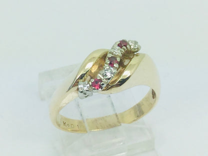 10k Yellow Gold Round Cut 6pt Ruby July Birthstone & 8pt Diamond Row Set Ring