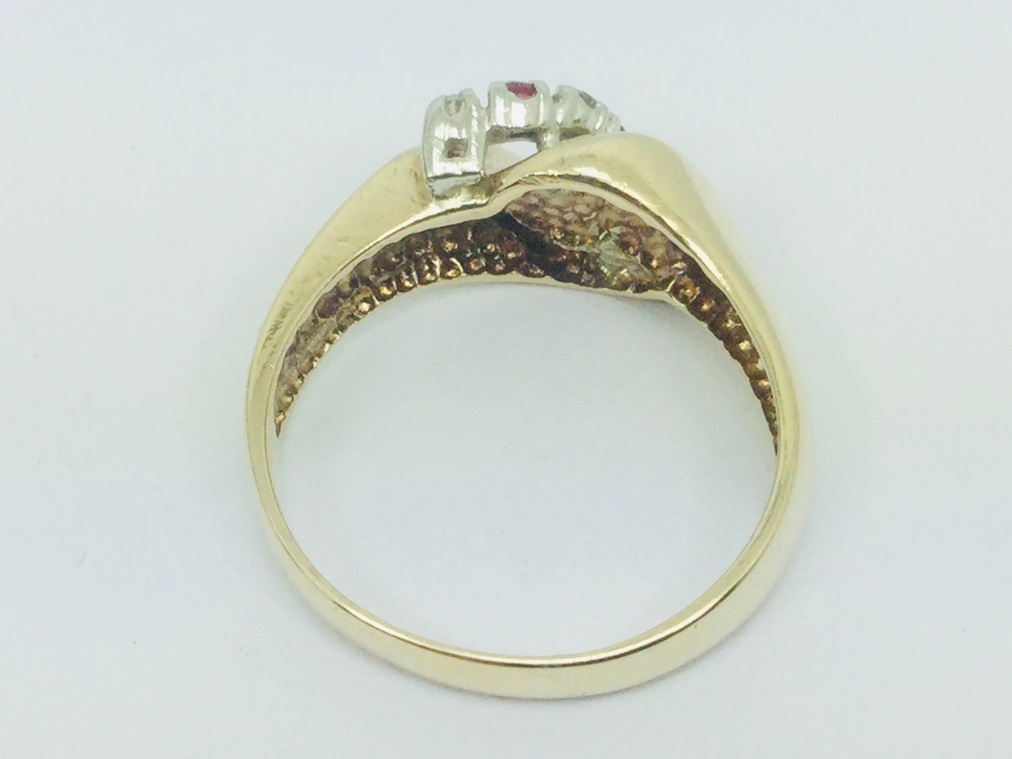 10k Yellow Gold Round Cut 6pt Ruby July Birthstone & 8pt Diamond Row Set Ring