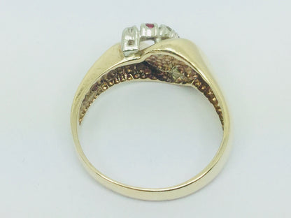 10k Yellow Gold Round Cut 6pt Ruby July Birthstone & 8pt Diamond Row Set Ring