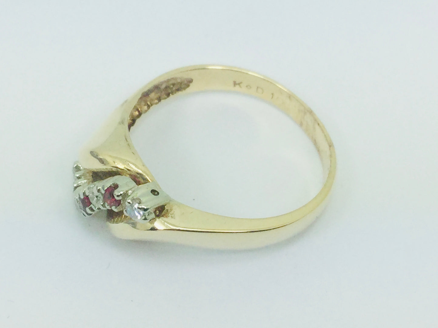 10k Yellow Gold Round Cut 6pt Ruby July Birthstone & 8pt Diamond Row Set Ring