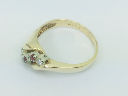10k Yellow Gold Round Cut 6pt Ruby July Birthstone & 8pt Diamond Row Set Ring