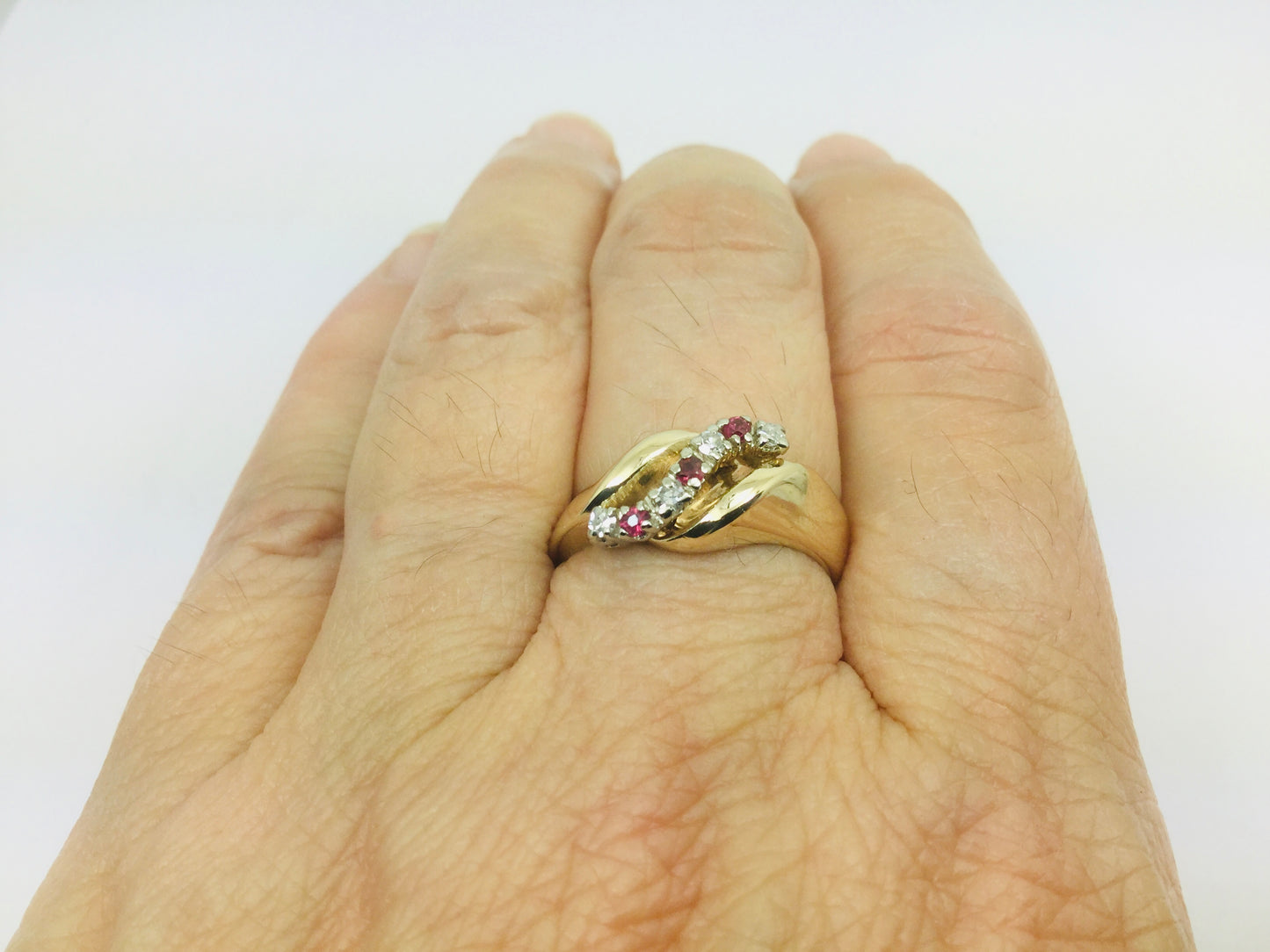 10k Yellow Gold Round Cut 6pt Ruby July Birthstone & 8pt Diamond Row Set Ring