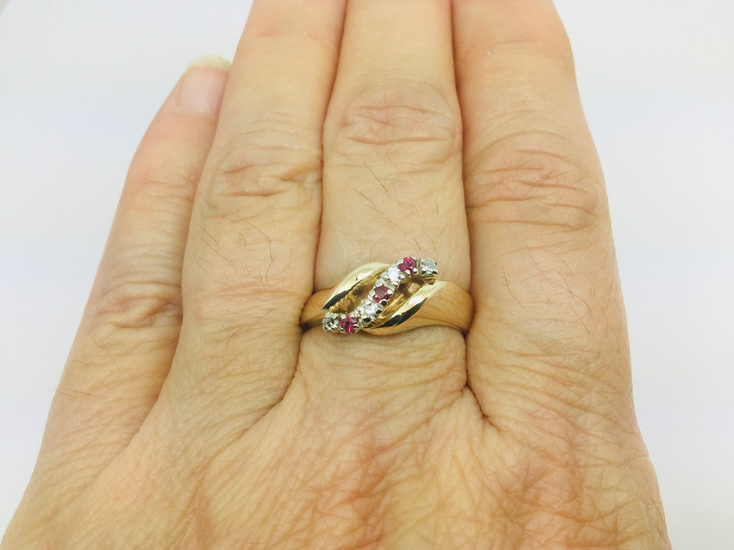10k Yellow Gold Round Cut 6pt Ruby July Birthstone & 8pt Diamond Row Set Ring