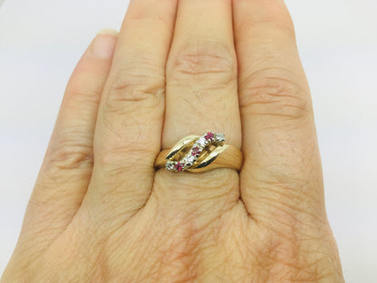 10k Yellow Gold Round Cut 6pt Ruby July Birthstone & 8pt Diamond Row Set Ring