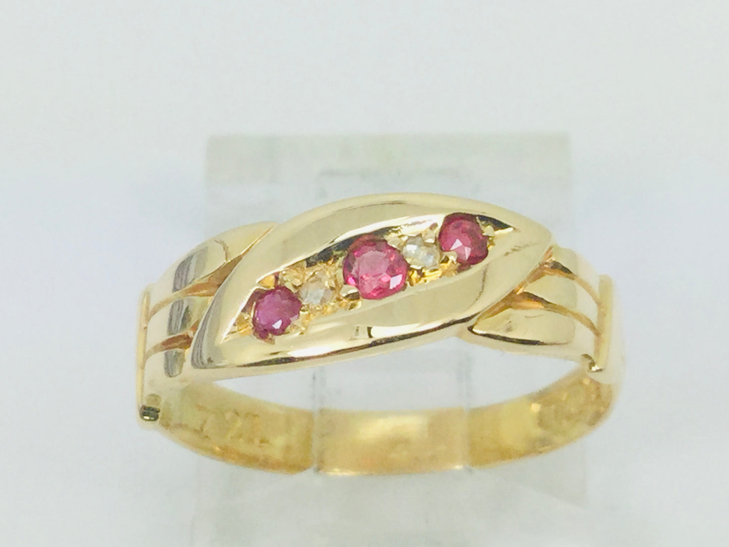 18k Yellow Gold Round Cut 10pt Ruby July Birthstone & 2pt Diamond Row Set Ring