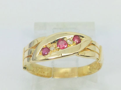18k Yellow Gold Round Cut 10pt Ruby July Birthstone & 2pt Diamond Row Set Ring