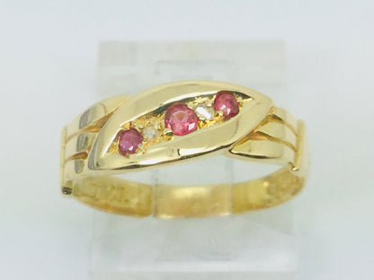 18k Yellow Gold Round Cut 10pt Ruby July Birthstone & 2pt Diamond Row Set Ring