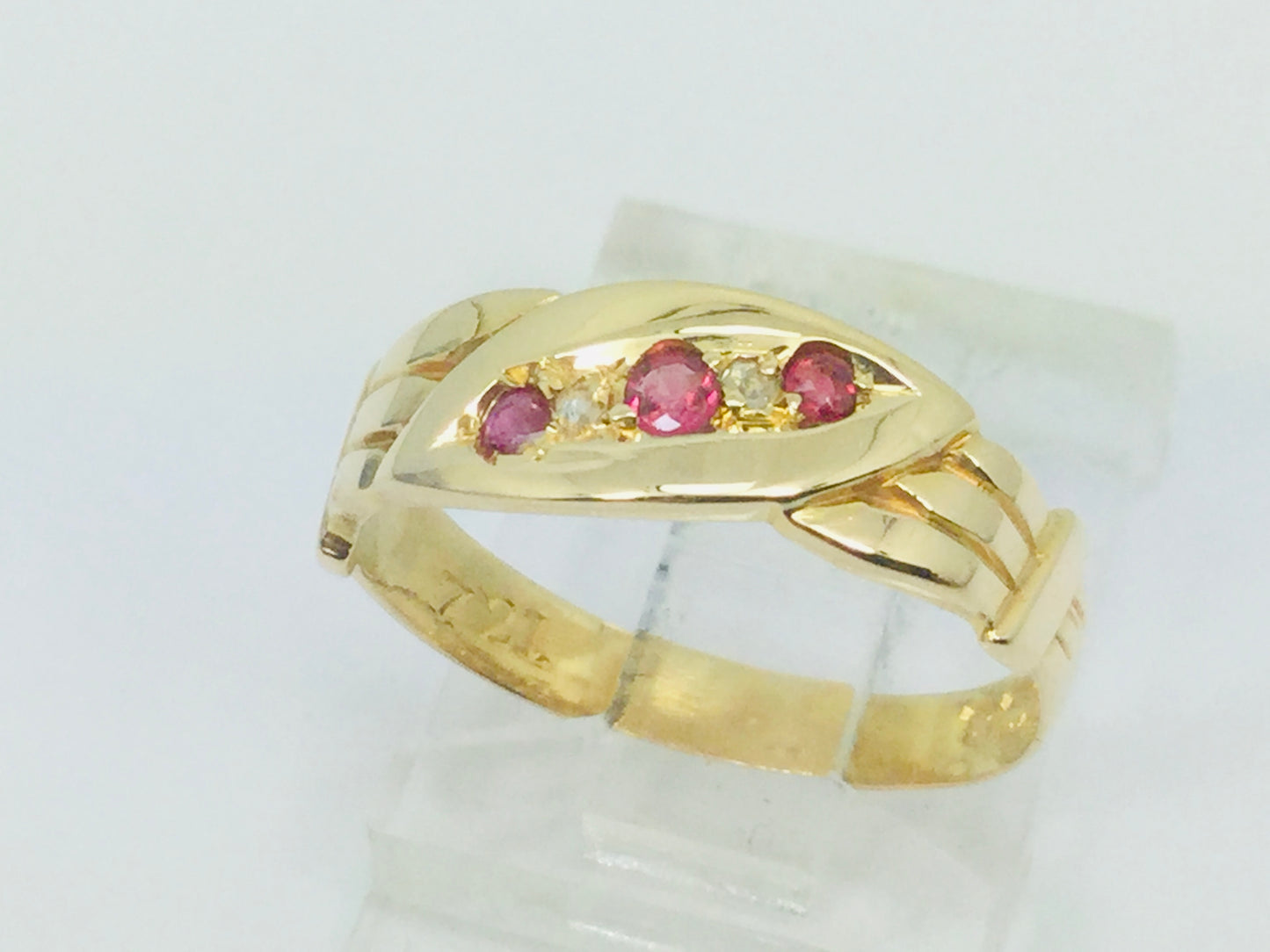 18k Yellow Gold Round Cut 10pt Ruby July Birthstone & 2pt Diamond Row Set Ring