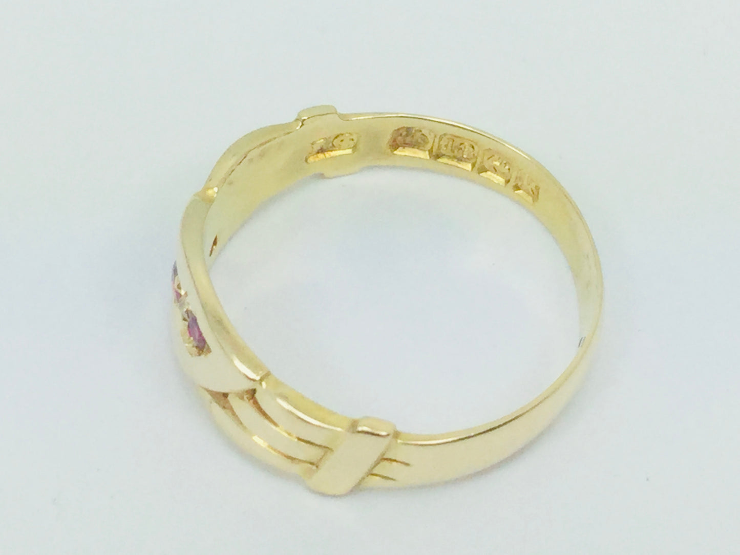 18k Yellow Gold Round Cut 10pt Ruby July Birthstone & 2pt Diamond Row Set Ring