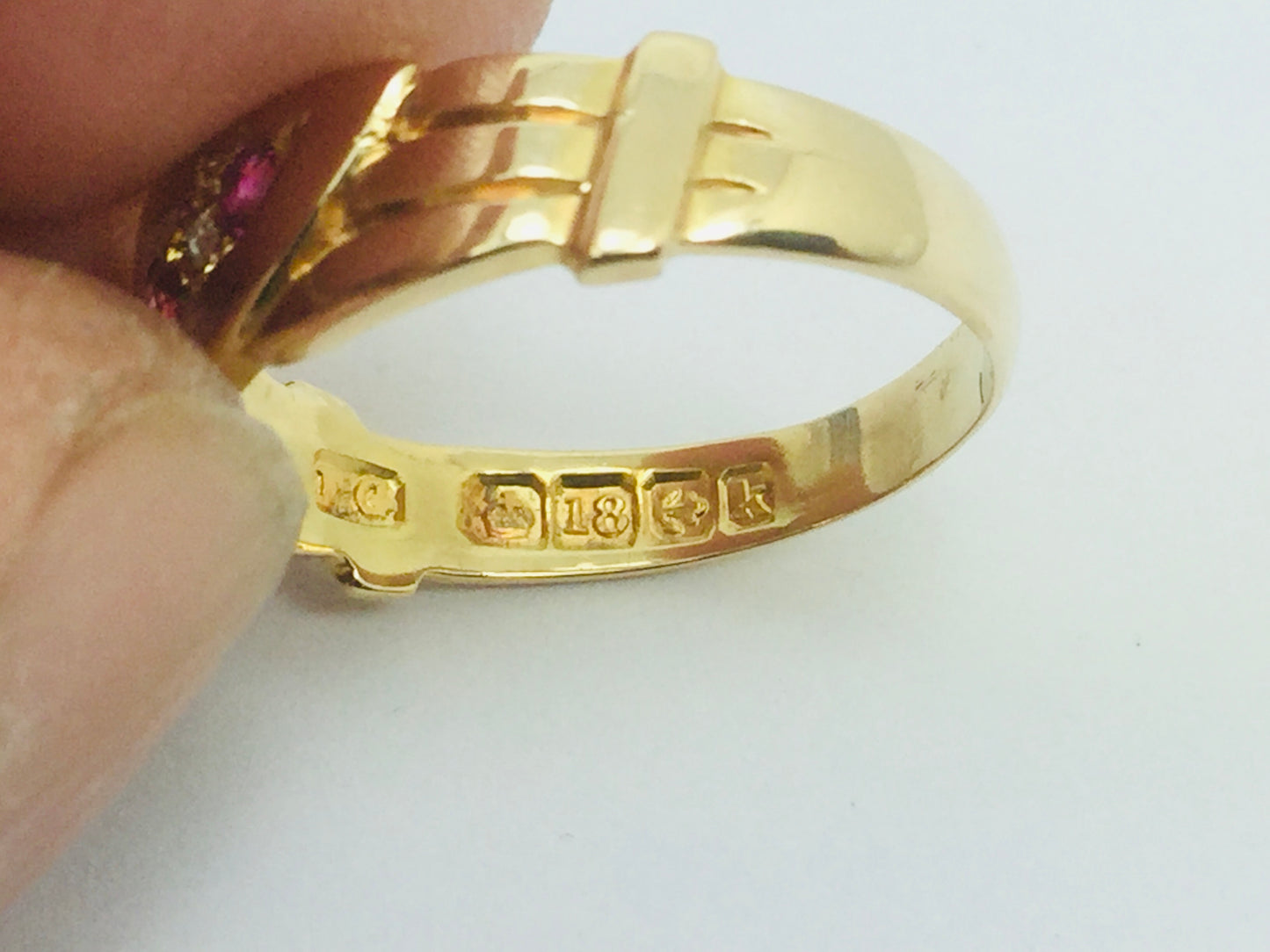 18k Yellow Gold Round Cut 10pt Ruby July Birthstone & 2pt Diamond Row Set Ring