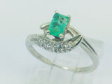 14k White Gold Emerald Cut 25pt Emerald May Birthstone & 7.5pt Diamond Ring