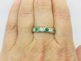 10k White Gold Round Cut 48pt Diamond & 36 pt Emerald May Birthstone Ring