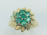 18k Yellow Gold Round Cut Emerald May Birthstone Floral & Leaf Ring