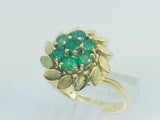 18k Yellow Gold Round Cut Emerald May Birthstone Floral & Leaf Ring