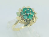 18k Yellow Gold Round Cut Emerald May Birthstone Floral & Leaf Ring