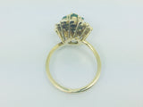 18k Yellow Gold Round Cut Emerald May Birthstone Floral & Leaf Ring