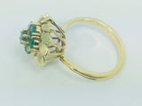 18k Yellow Gold Round Cut Emerald May Birthstone Floral & Leaf Ring