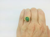 18k Yellow Gold Round Cut Emerald May Birthstone Floral & Leaf Ring