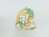 14k Yellow Gold Marquise Cut 50pt Emerald May Birthstone & Cubic Zirconia (CZ) Cluster Leaf Ring