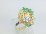 14k Yellow Gold Marquise Cut 50pt Emerald May Birthstone & Cubic Zirconia (CZ) Cluster Leaf Ring