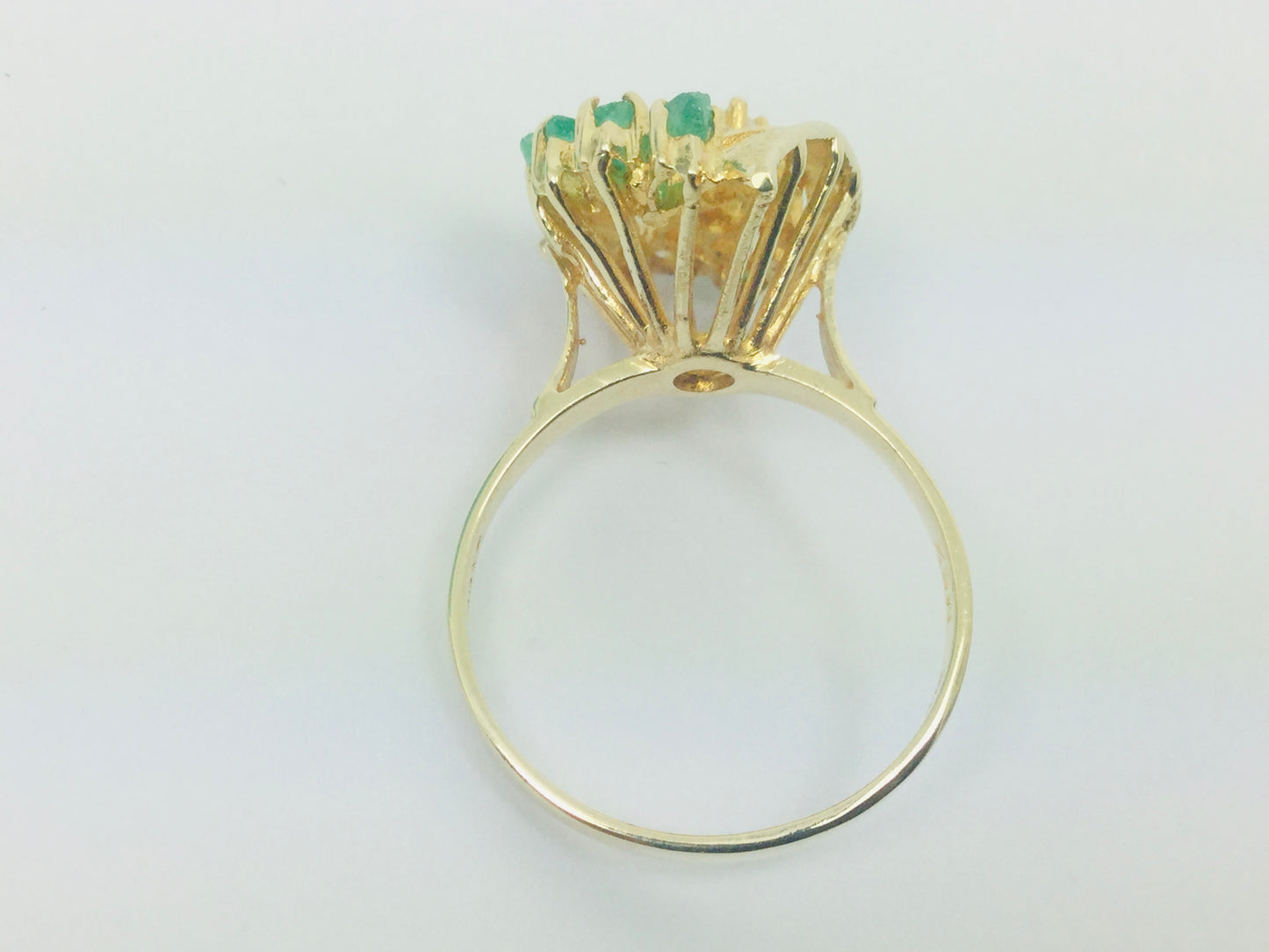 14k Yellow Gold Marquise Cut 50pt Emerald May Birthstone & Cubic Zirconia (CZ) Cluster Leaf Ring
