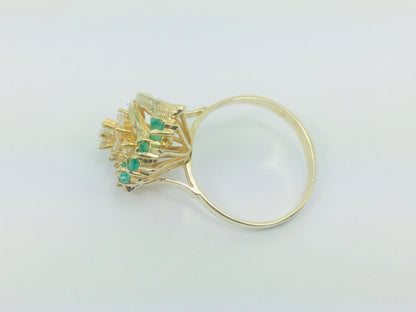 14k Yellow Gold Marquise Cut 50pt Emerald May Birthstone & Cubic Zirconia (CZ) Cluster Leaf Ring