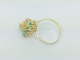 14k Yellow Gold Marquise Cut 50pt Emerald May Birthstone & Cubic Zirconia (CZ) Cluster Leaf Ring