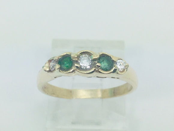 14k Yellow Gold Round Cut 12pt Emerald May Birthstone & CZ Row Set Ring