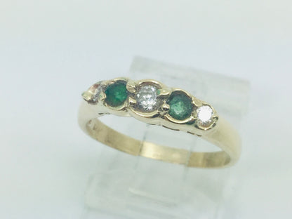 14k Yellow Gold Round Cut 12pt Emerald May Birthstone & CZ Row Set Ring