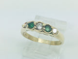 14k Yellow Gold Round Cut 12pt Emerald May Birthstone & CZ Row Set Ring