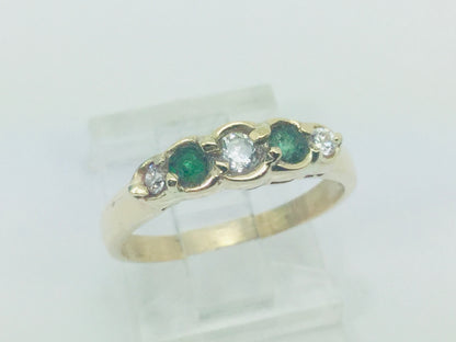 14k Yellow Gold Round Cut 12pt Emerald May Birthstone & CZ Row Set Ring