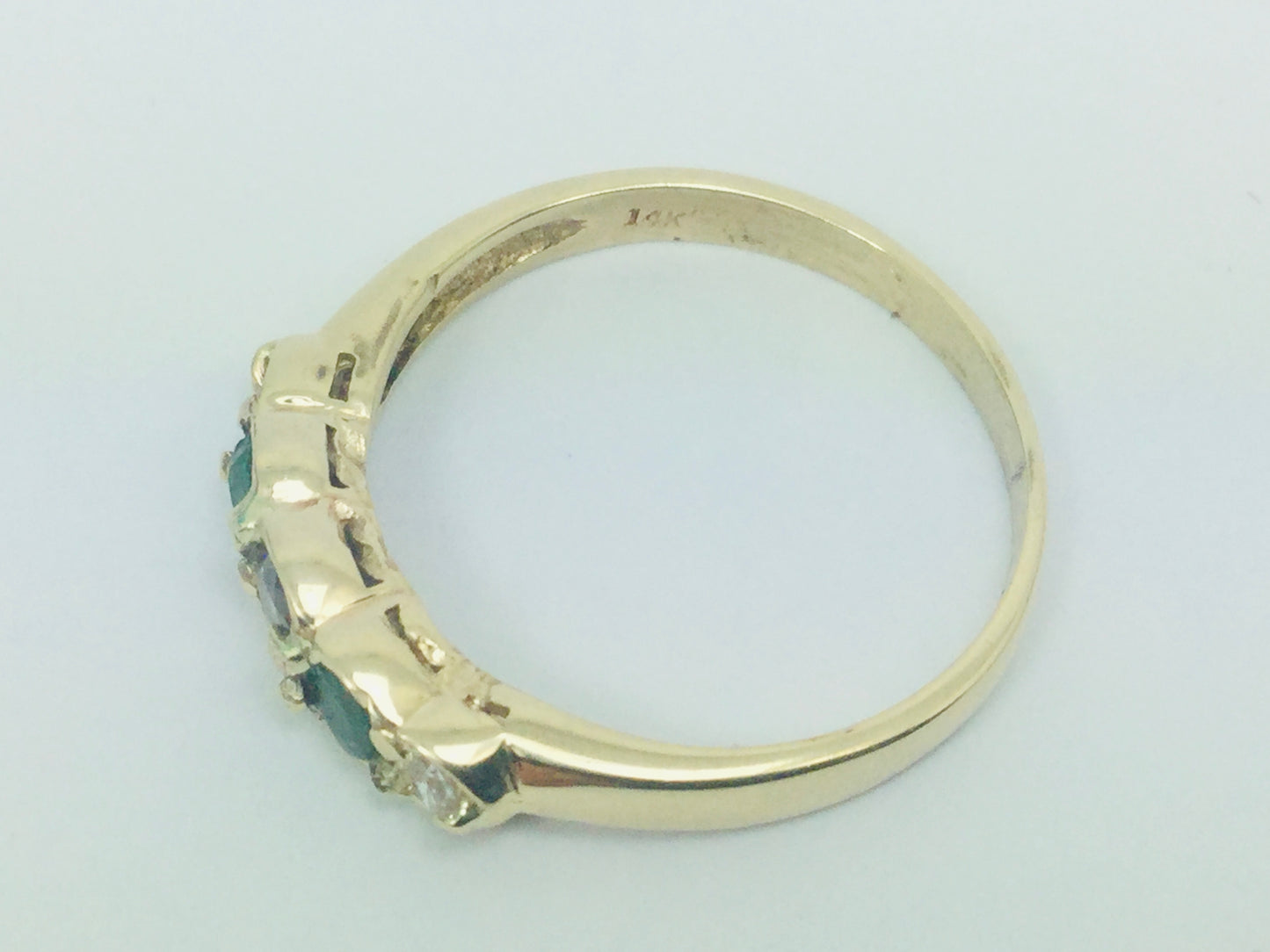 14k Yellow Gold Round Cut 12pt Emerald May Birthstone & CZ Row Set Ring