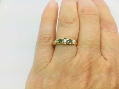 14k Yellow Gold Round Cut 12pt Emerald May Birthstone & CZ Row Set Ring