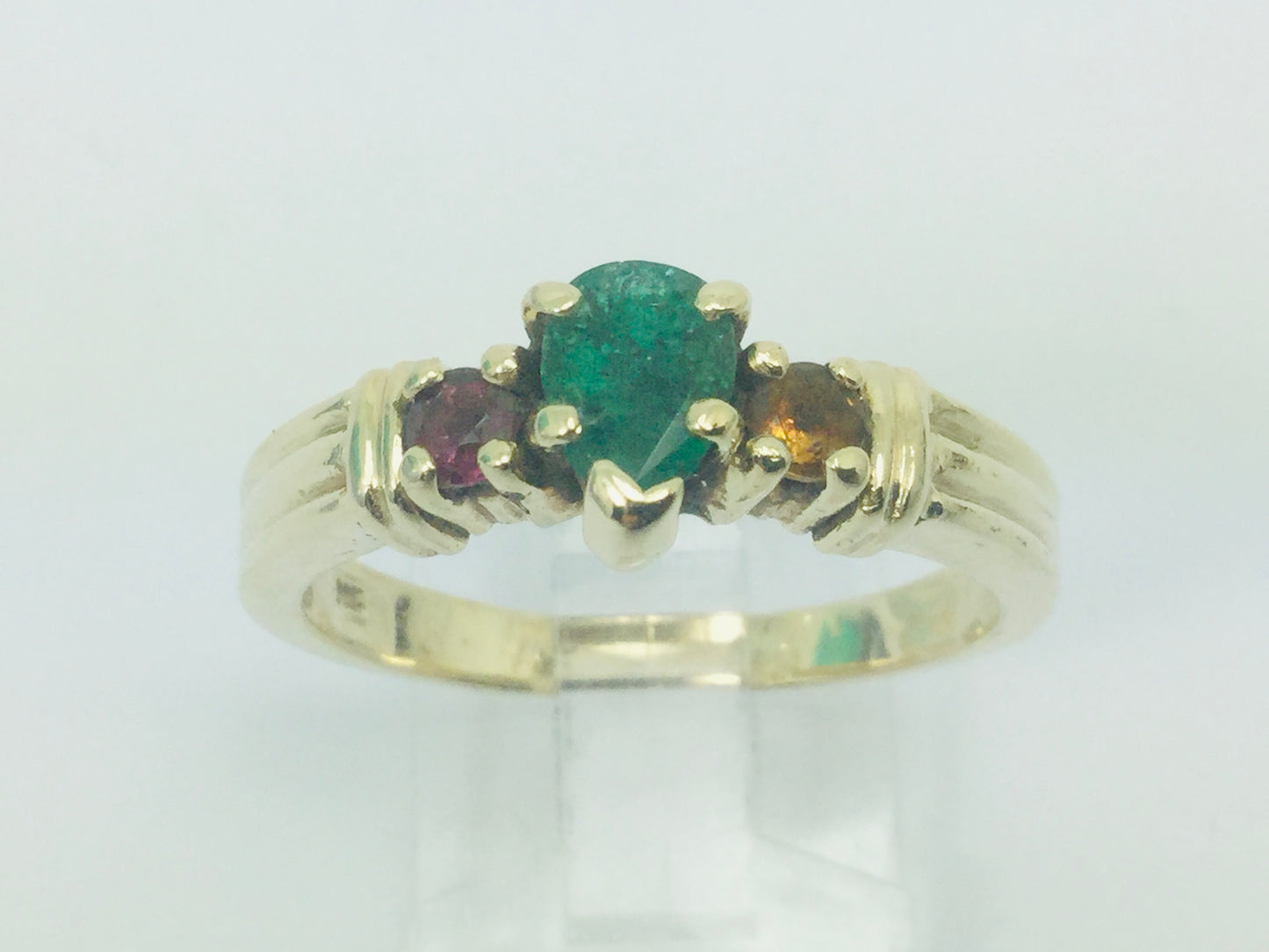 10k Yellow Gold Pear Cut Emerald May Birthstone, Citrine and Garnet Ring