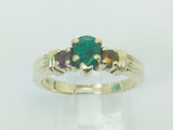 10k Yellow Gold Pear Cut Emerald May Birthstone, Rose Quartz and Garnet Ring