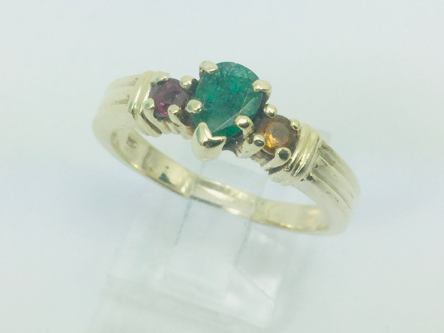 10k Yellow Gold Pear Cut Emerald May Birthstone, Citrine and Garnet Ring