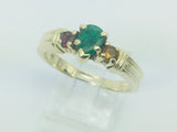 10k Yellow Gold Pear Cut Emerald May Birthstone, Rose Quartz and Garnet Ring