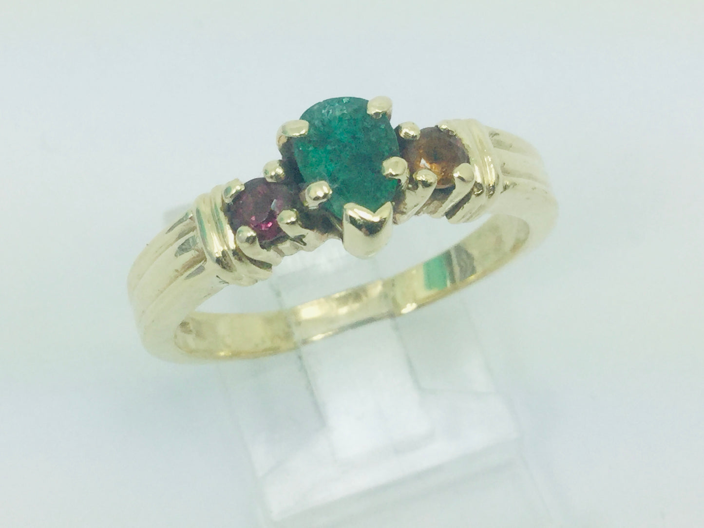 10k Yellow Gold Pear Cut Emerald May Birthstone, Citrine and Garnet Ring