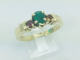 10k Yellow Gold Pear Cut Emerald May Birthstone, Rose Quartz and Garnet Ring