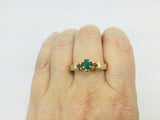 10k Yellow Gold Pear Cut Emerald May Birthstone, Rose Quartz and Garnet Ring