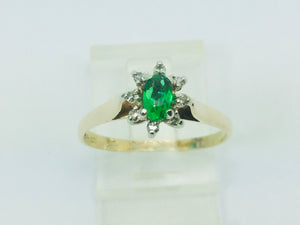 10k Yellow Gold Oval Cut 25pt Emerald May Birthstone & 8pt Diamond Cluster Ring