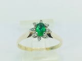 10k Yellow Gold Oval Cut 25pt Emerald May Birthstone & 8pt Diamond Cluster Ring