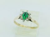 10k Yellow Gold Oval Cut 25pt Emerald May Birthstone & 8pt Diamond Cluster Ring