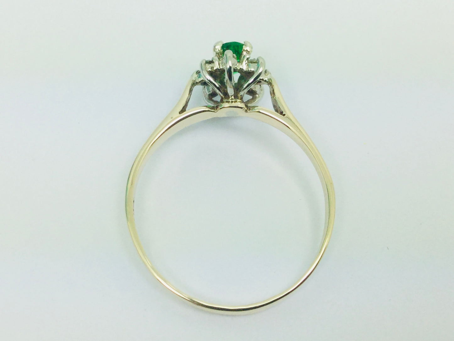 10k Yellow Gold Oval Cut 25pt Emerald May Birthstone & 8pt Diamond Cluster Ring