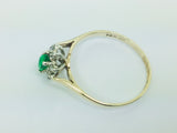 10k Yellow Gold Oval Cut 25pt Emerald May Birthstone & 8pt Diamond Cluster Ring