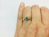 10k Yellow Gold Oval Cut 25pt Emerald May Birthstone & 8pt Diamond Cluster Ring